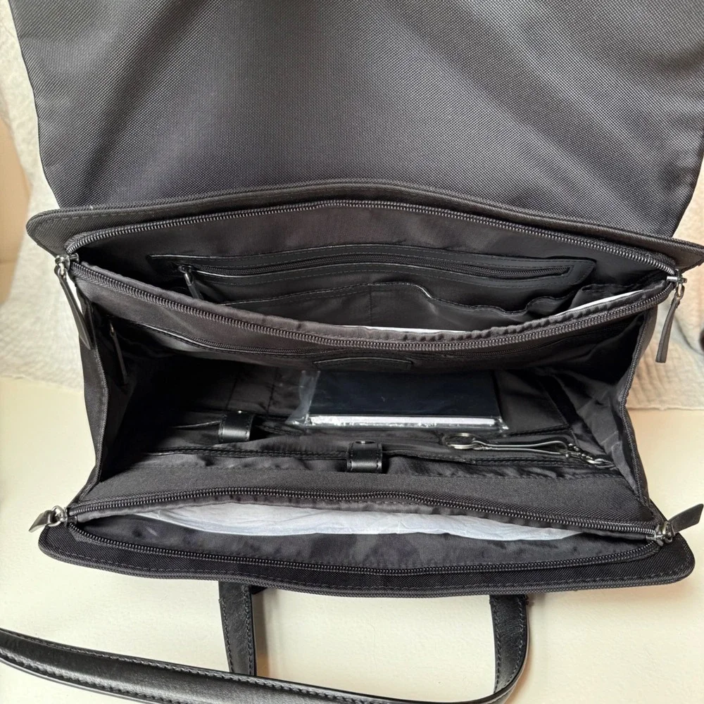 Francesco Biasia BIA63 Evolution Black Nylon Leather Briefcase Laptop Bag NWT